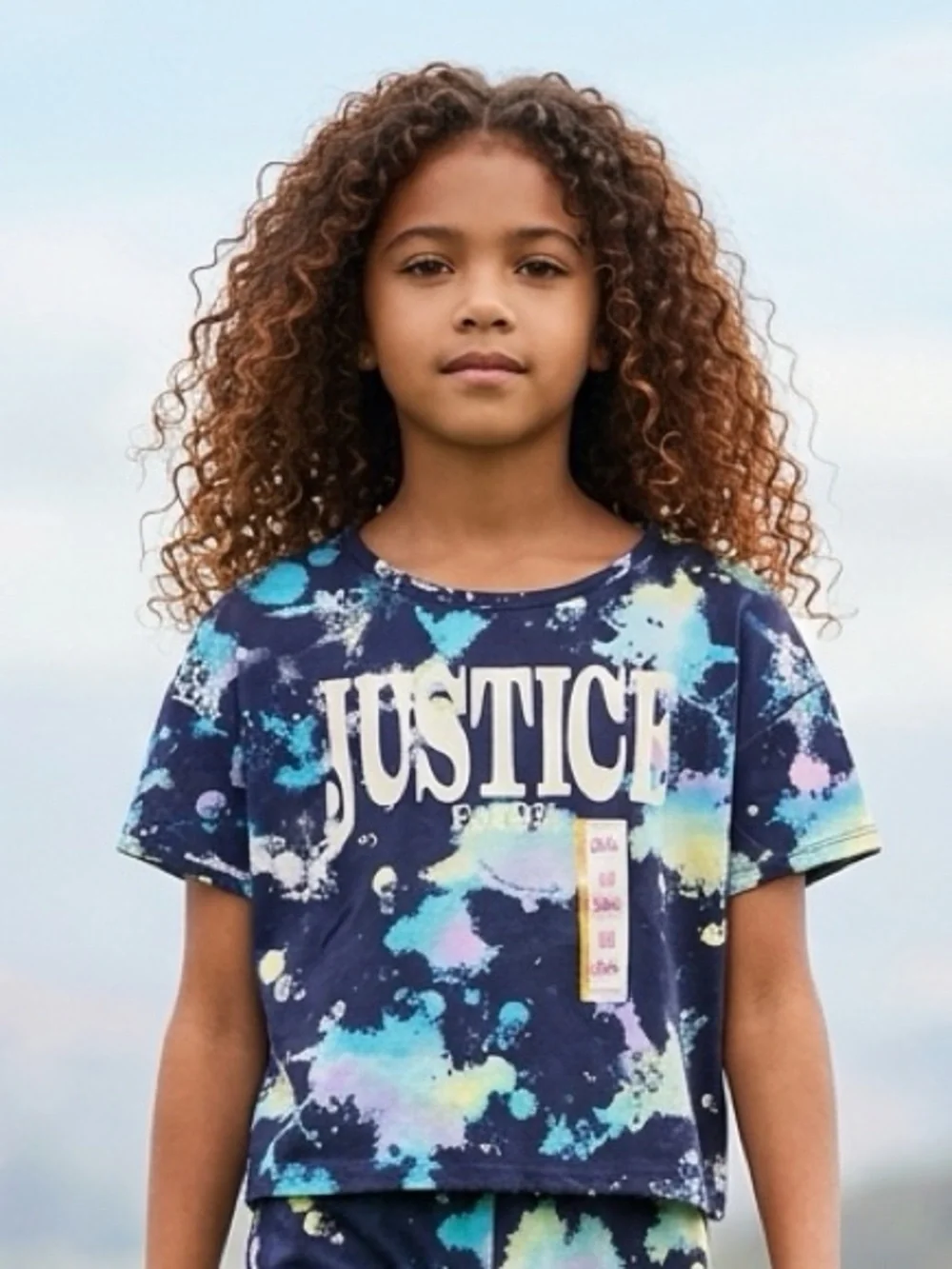 NWT Justice Girls Black Paint Splatter Short Sleeve Logo Tee Shirt - L 12/14